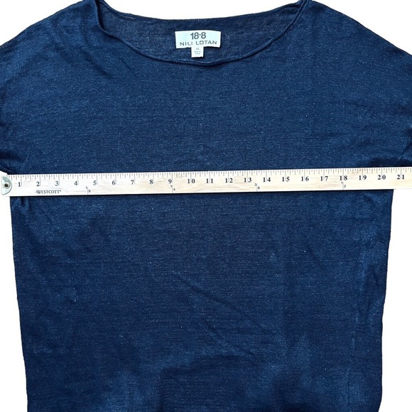Nili Lotan 100% Linen Oversized Navy Blue Short Sleeve T-Shirt Sweater X-Small - Picture 13 of 15